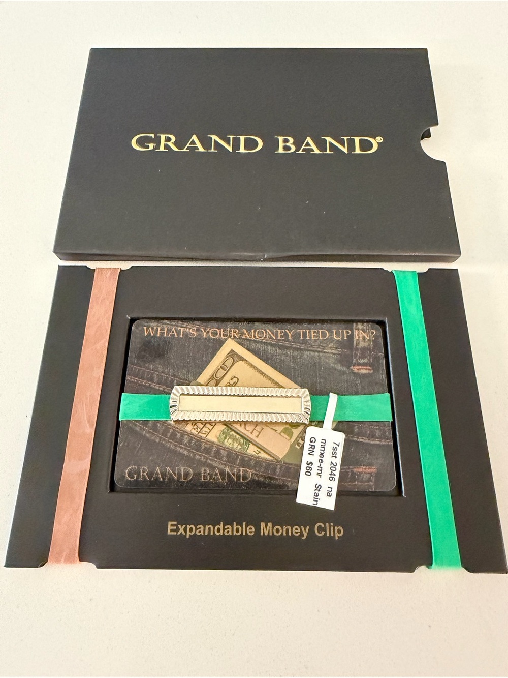 Grand Band Expandable Money Clip Wallet - Black with Green Accent